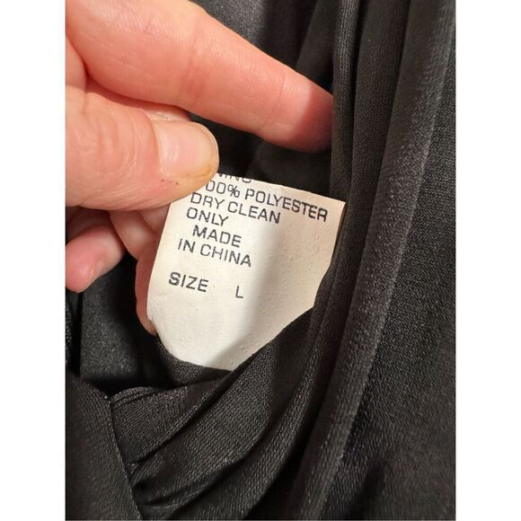 TADASHI Black Long Ruched Sleeve Deep V Neck Draped Evening  sheath Dress size L - Picture 6 of 7